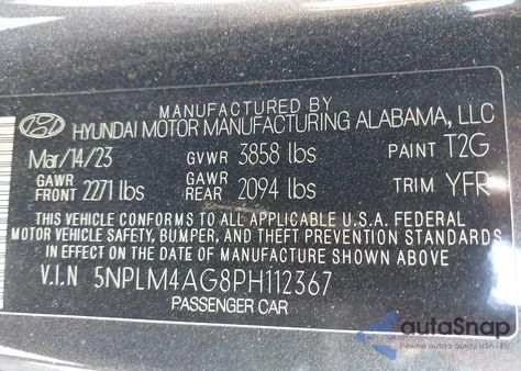 2023 Hyundai Elantra Sel z USA, uszkodzony, nr VIN 5NPLM4AG8PH112367